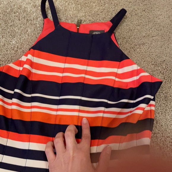 Vince Camuto orange and Navy blue striped dress with pockets - Picture 4 of 5